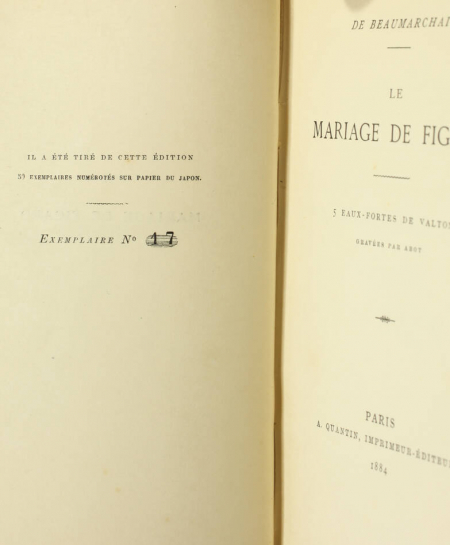 BEAUMARCHAIS - Le mariage de Figaro 1884 - Eaux-fortes de Valton - 1/50 Japon - Photo 0, livre rare du XIXe siècle