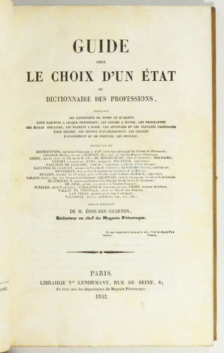 CHARTON - Dictionnaire des professions - 1842 - Ex-libris Visconti di Modrone - Photo 1, livre rare du XIXe siècle