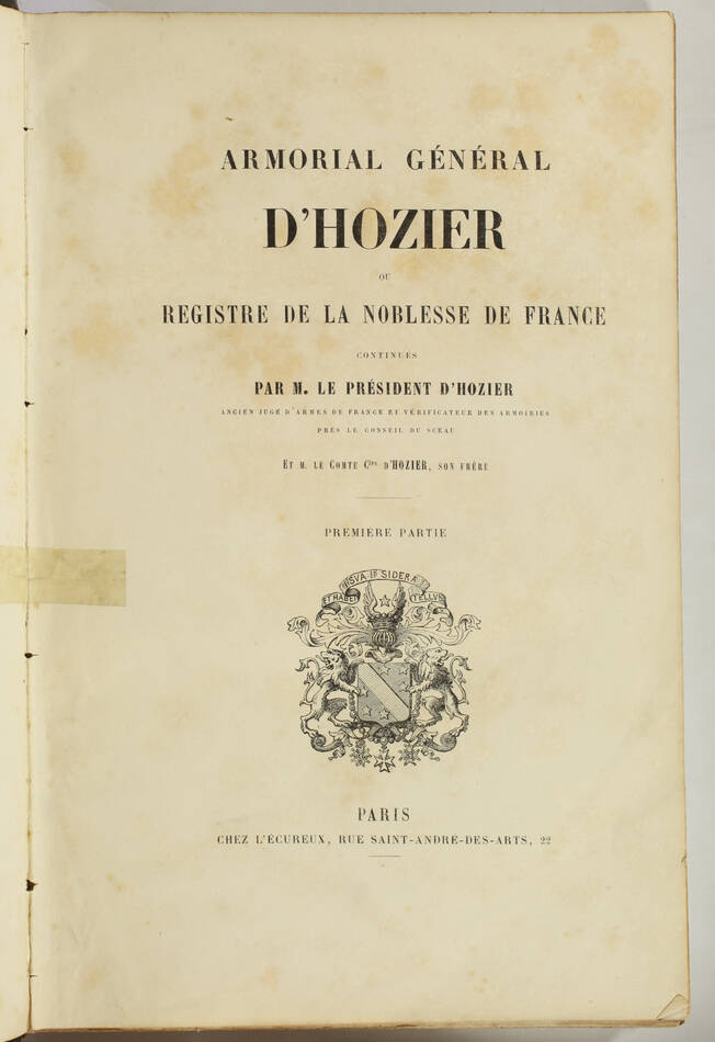 Armorial général d Hozier - 2 parties en un volume - L Ecureux (1854) Très rare - Photo 2, livre rare du XIXe siècle