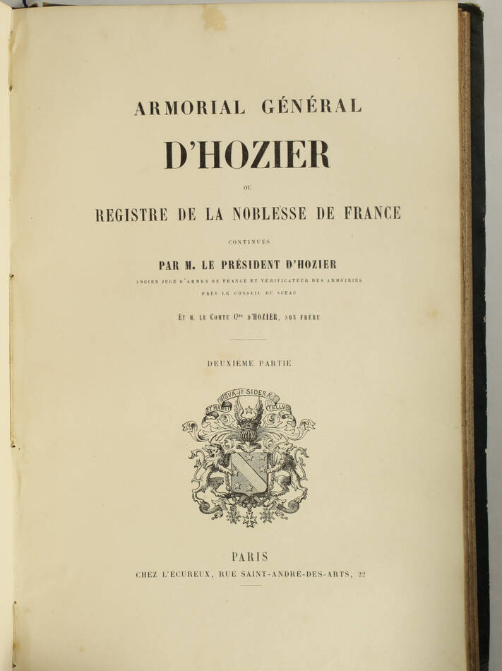 Armorial général d Hozier - 2 parties en un volume - L Ecureux (1854) Très rare - Photo 3, livre rare du XIXe siècle