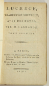 LUCRECE - De la nature des choses - (1799) - 2 vol. - Traduction de lagrange - Photo 1, livre ancien du XVIIIe siècle
