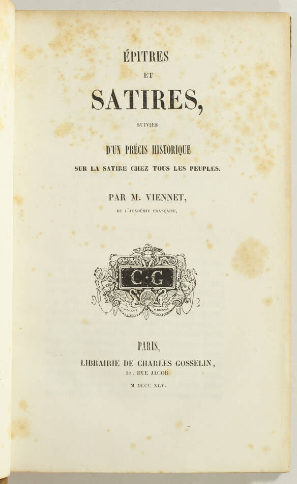 VIENNET - Epitres et satires suivies d un précis historique sur la satire - 1845 - Photo 1, livre rare du XIXe siècle