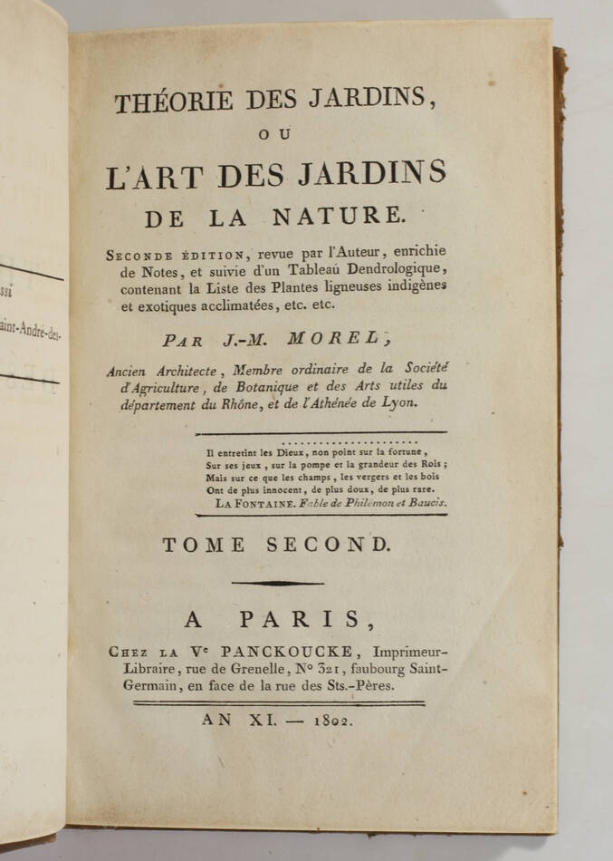 MOREL - Théorie des jardins, ou l art des jardins de la nature 1802 - 2 volumes - Photo 3, livre ancien du XIXe siècle