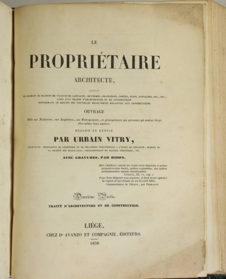 VITRY - Le propriétaire architecte - 1838 - In-4 - 100 planches - Photo 4, livre rare du XIXe siècle