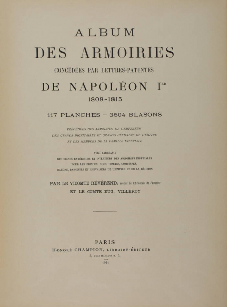 REVEREND et VILLEROY - Armorial du premier empire - Album des armoiries - 1911 - Photo 2, livre rare du XXe siècle