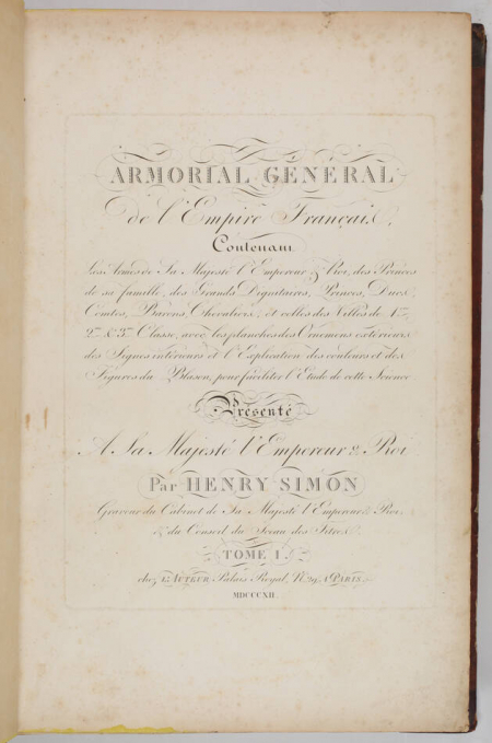 Simon - Armorial général de l Empire - 1812 - 2 tomes - In folio - Demi maroquin - Photo 2, livre ancien du XIXe siècle