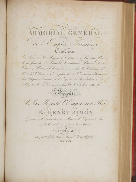 Simon - Armorial général de l Empire - 1812 - 2 tomes - In folio - Demi maroquin - Photo 3, livre ancien du XIXe siècle