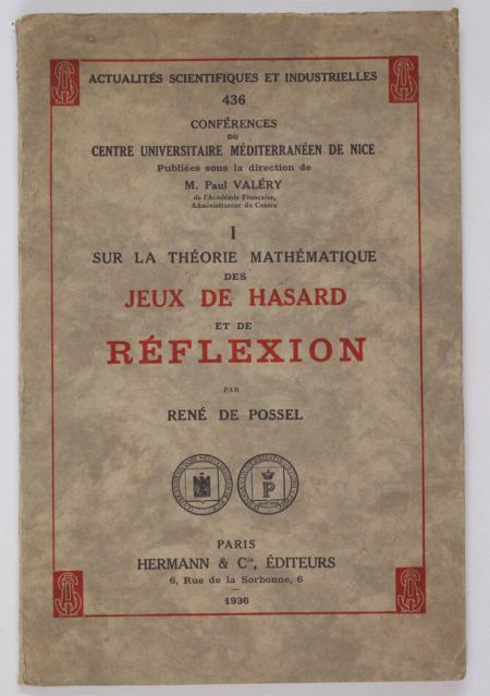 POSSEL Théorie mathématique des jeux de hasard réflexion 1936 - Valéry - Photo 0, livre rare du XXe siècle