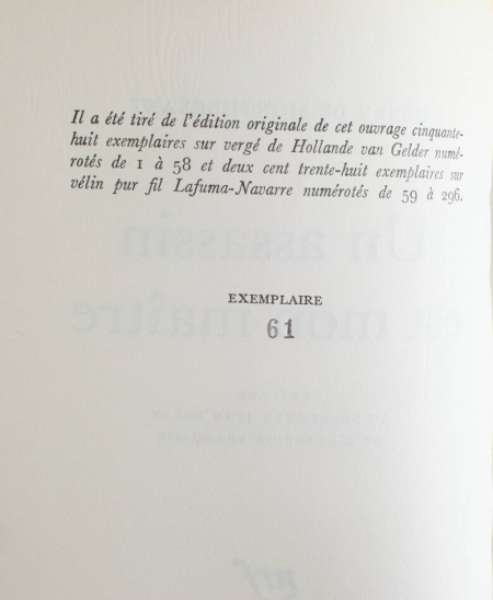 MONTHERLANT - Un assassin est mon maître - 1971 - EO - 1/238 Lafuma-Navarre - Photo 0, livre rare du XXe siècle