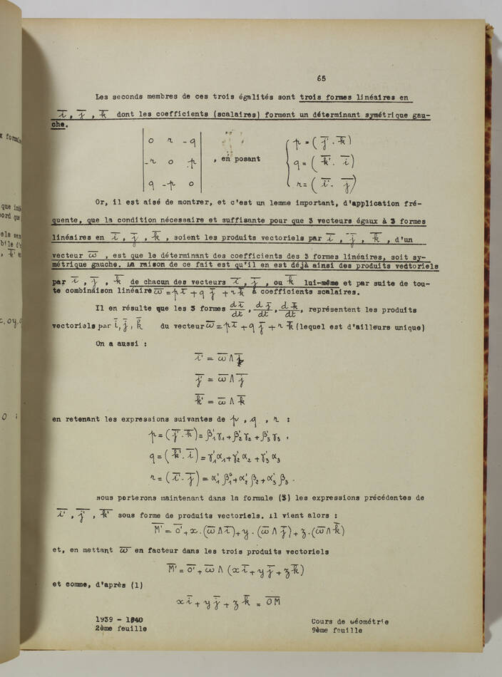 MATHEMATIQUES - Gaston JULIA - Cours de géométrie Ecole Polytechnique -1939-1940 - Photo 0, livre rare du XXe siècle