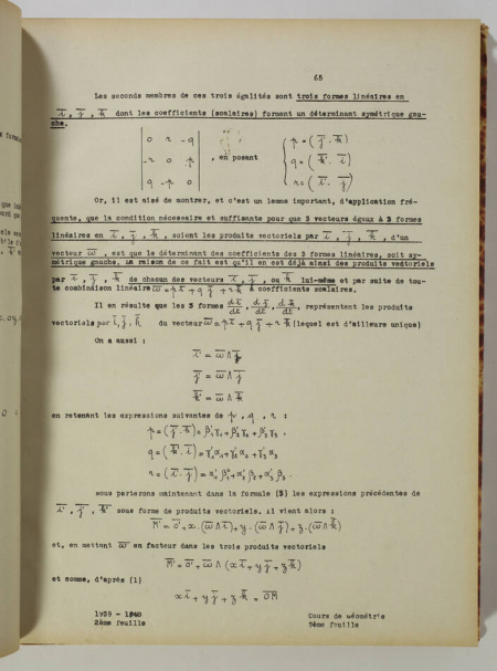 JULIA (Gaston). Cours de géométrie. Ecole Polytechnique, 2e division. 1939-1940, livre rare du XXe siècle