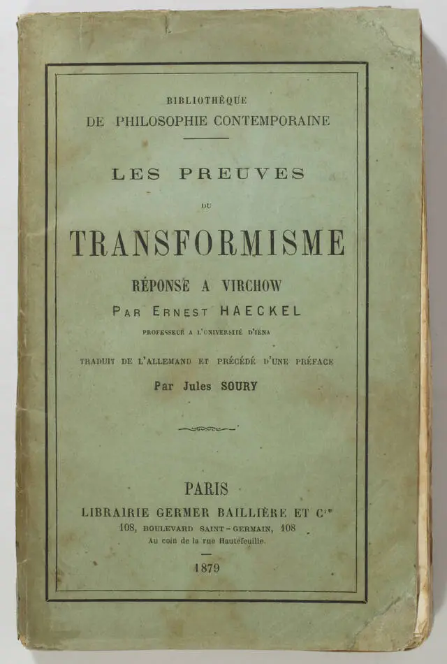 HAECKEL - Les preuves du transformisme. Réponse à Virchow 1879 - Trad. de Soury - Photo 0, livre rare du XIXe siècle