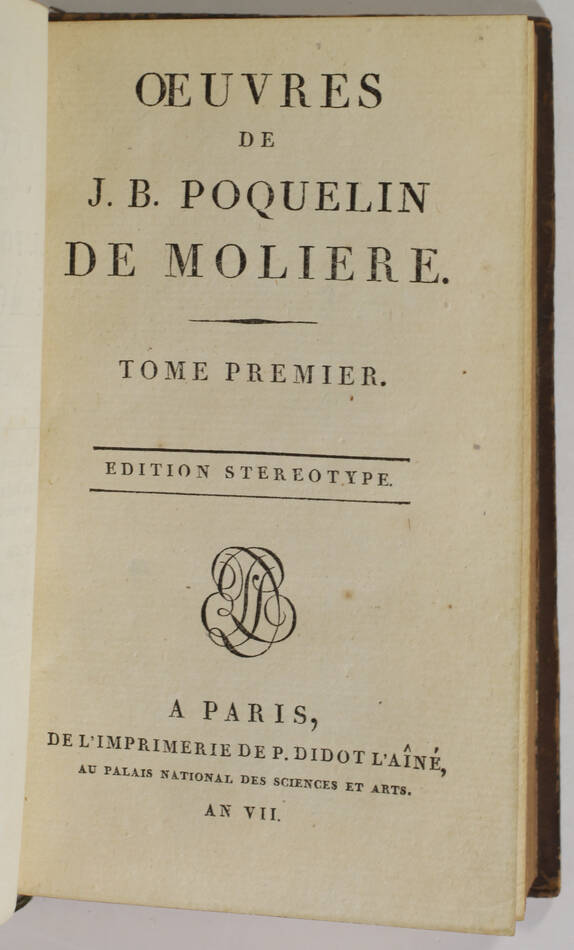 Oeuvres de Molière - Didot, stéréotype, 8 volumes An VII (1799) - Photo 1, livre ancien du XVIIIe siècle