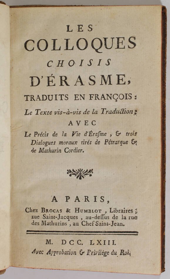 Les colloques choisis d Erasme, traduits en françois - 1763 - Photo 0, livre ancien du XVIIIe siècle