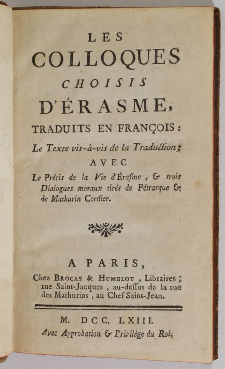 Les colloques choisis d'Erasme, traduits en françois - 1763 - Photo 0, livre ancien du XVIIIe siècle