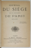 Journal du siège par un bourgeois de Paris. 1870-1871 - Dentu, 1872 - Photo 1, livre rare du XIXe siècle