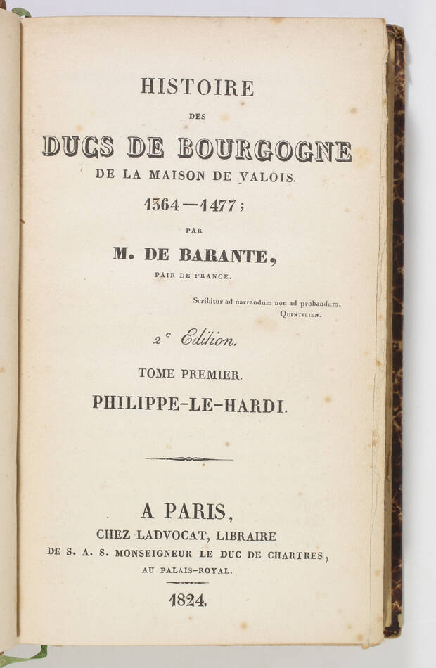 BARANTE - Histoire des ducs de Bourgogne de la maison de Valois - 1824 - 12 vol. - Photo 1, livre rare du XIXe siècle