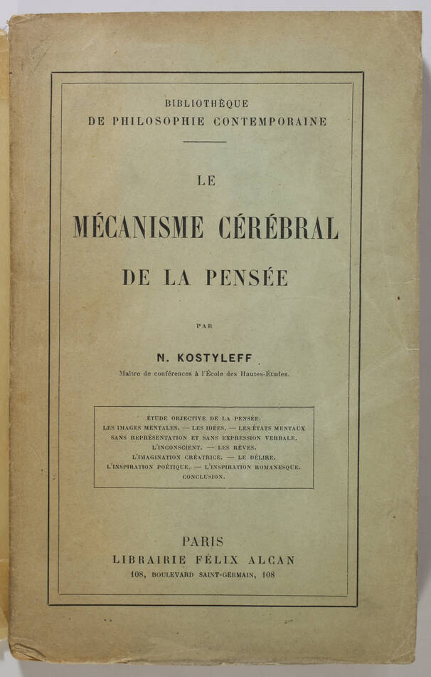 KOSTYLEFF - Le mécanisme cérébral de la pensée - 1914 - Photo 0, livre rare du XXe siècle