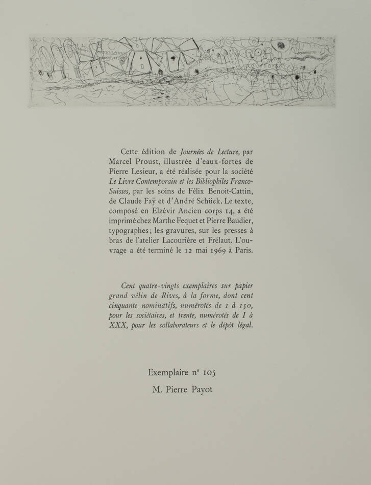 PROUST - Journées de lecture - 1969 - 27 gravures de Pierre Lesieur - Photo 3, livre rare du XXe siècle