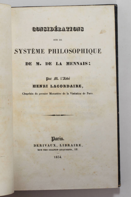 LACORDAIRE - Système philosophique de La Mennais - 1834 + Saint-Siège 1838 - Photo 1, livre rare du XIXe siècle