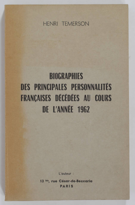 TEMERSON - Biographies des principales personnalités décédées en 1962 - Photo 0, livre rare du XXe siècle