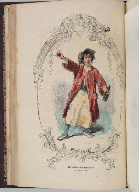 . Autrefois ou le bon vieux temps. Types français du dix-huitième siècle. Texte par MM. Ph. Audebrand, Roger de Beauvoir, E. de Labédolliere, Ad. Boucher, Augustin Challamel, F. T. Claudon, Emile Deschamps, Paul L. Jacob, bibliophile, P. Joigneaux, Franz de Lienhart, A. Privat d'Anglemont, Alberic Second, Wilhlelm Tenint, Ed. Thierry, et Mesdames Claire Brunne et Amable Tastu. Vignettes par MM. Tony Johannot, Th. Fragonard, Gavarni, Ch. Jacques, Ch. Marville et Emile Wattier, livre rare du XIXe siècle