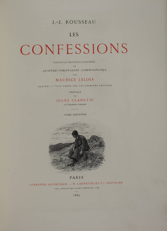 ROUSSEAU - Les confessions - 1889 - 2 volumes - maroquin bleu - eaux-fortes - Photo 5, livre rare du XIXe siècle