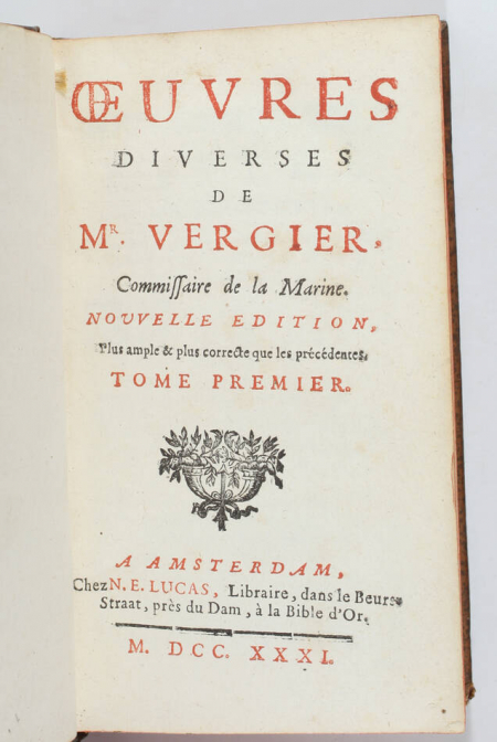 Oeuvres diverses de M. Vergier, commissaire de Marine - 1731 - 2 volumes - Photo 1, livre ancien du XVIIIe siècle