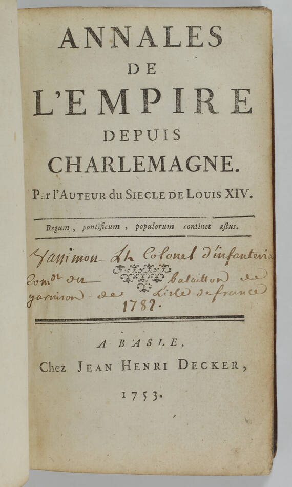 Voltaire - Annales de l empire depuis Charlemagne - 1753 - 2 vol. - ex-libris ms - Photo 0, livre ancien du XVIIIe siècle